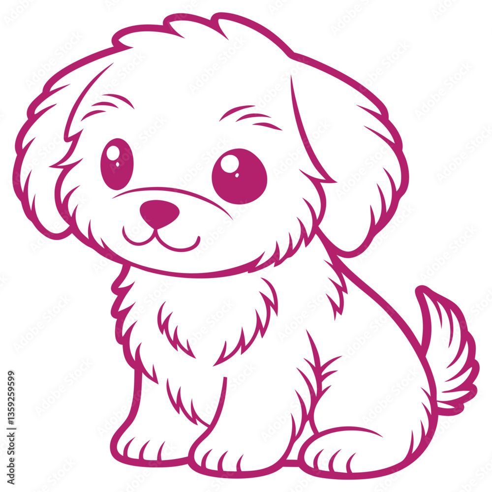Outlined Puppy Charming Canine with Fluffy Fur and Adorable Eyes Outlined Puppy Charming Canine with Fluffy Fur and Adorable Eyes