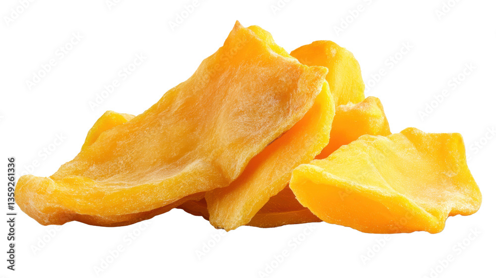 Dried Mango Delights: Showcasing a close-up view of golden-yellow dried mango slices, these dehydrated fruit pieces invite the viewer to experience their natural sweetness and chewy texture. Dried Mango Delights: Showcasing a close-up view of golden-yellow dried mango slices, these dehydrated fruit pieces invite the viewer to experience their natural sweetness and chewy texture.