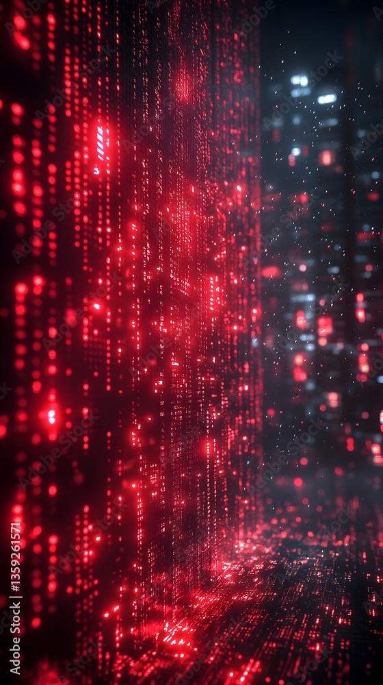 Abstract Data Stream: A digital matrix of vibrant red data streams cascades through a futuristic cityscape, highlighting the interconnectedness of modern technology. Abstract Data Stream: A digital matrix of vibrant red data streams cascades through a futuristic cityscape, highlighting the interconnectedness of modern technology.