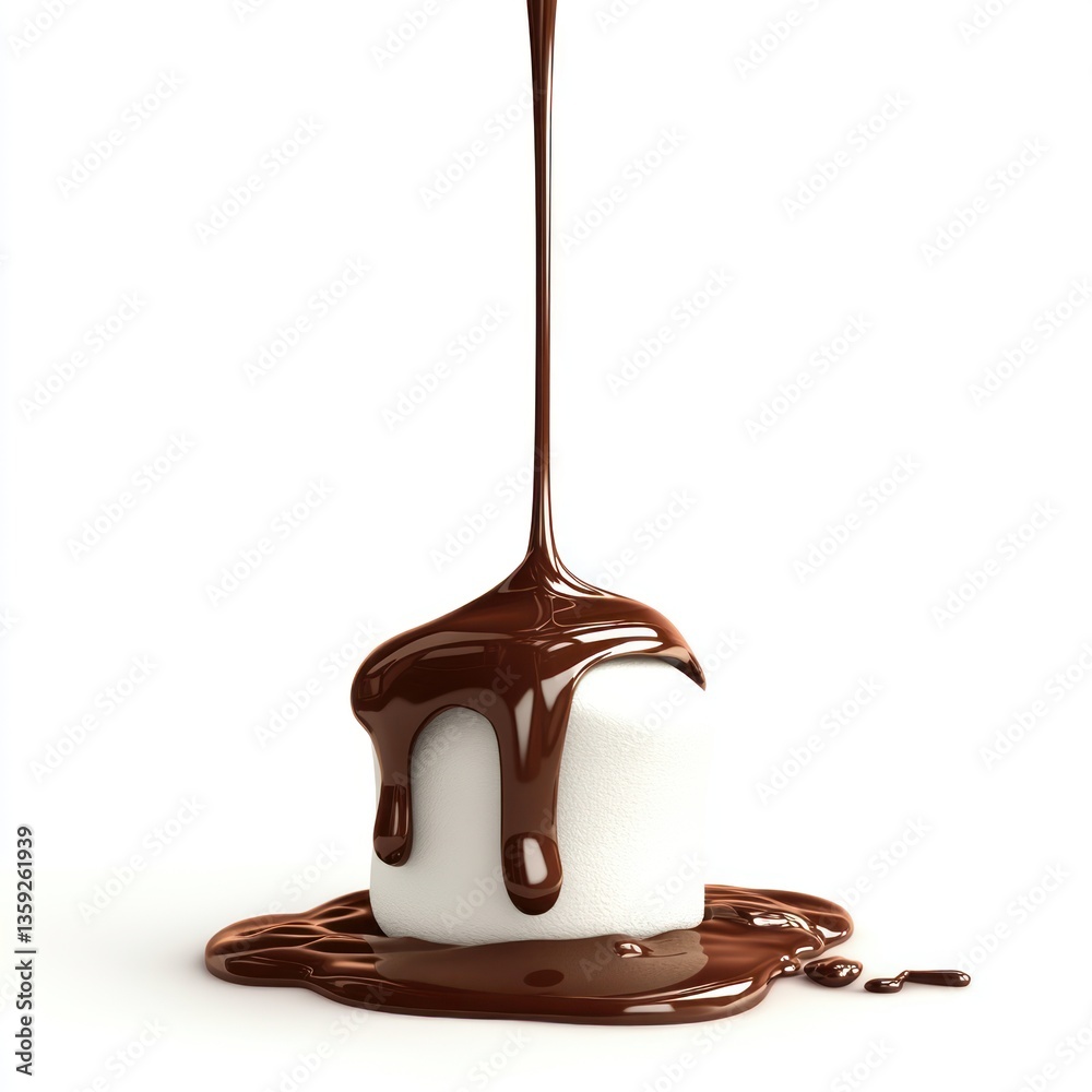 Melted chocolate pouring over marshmallow