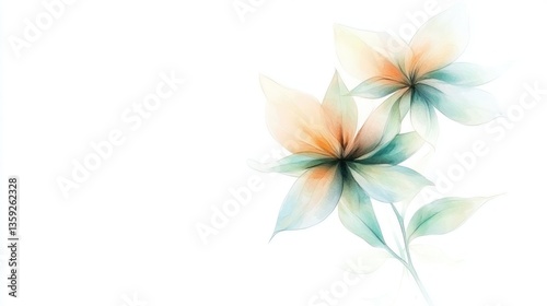 Two delicate abstract flowers with layered petals and a stem
