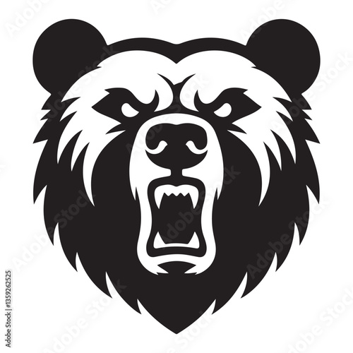 Aggressive grizzly bear head silhouette vector illustration logo design