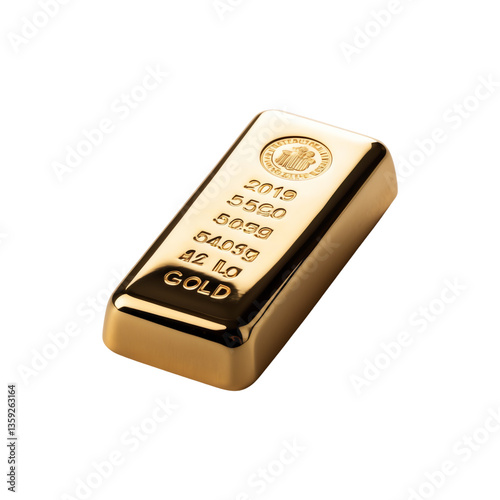 Realistic gold bar with engraved weight and shine isolated on transparent background