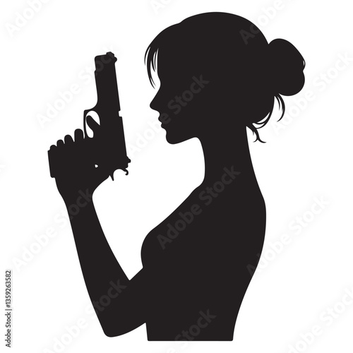 Silhouette Woman Holding Handgun Illustration Expressing Power Theme