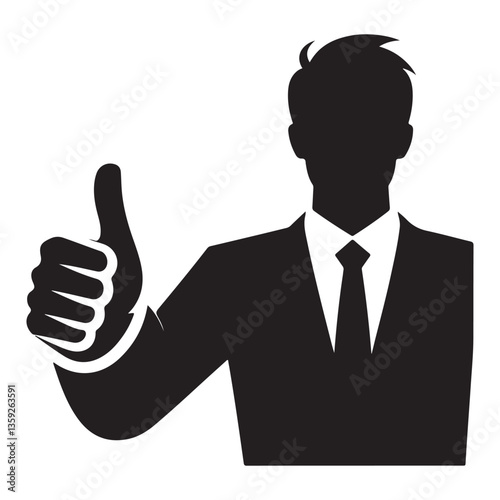 Silhouette Businessman Giving Thumbs Up Gesture Positive Attitude