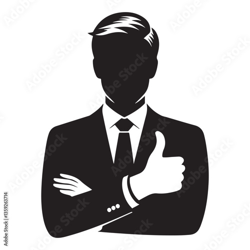 Successful Businessman Giving Thumbs Up Silhouette Vector Illustration for Professional