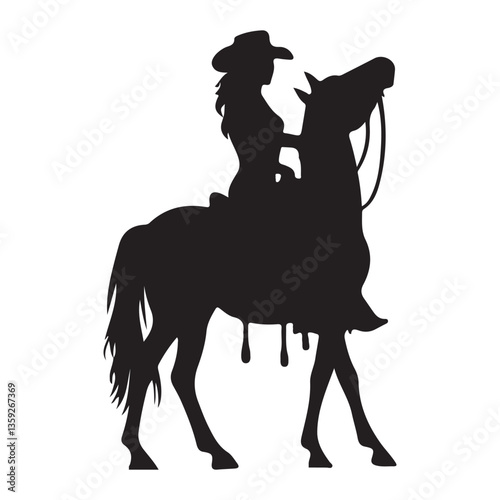 Western Cowgirl on Horseback Silhouette Vector for Rodeo Designs