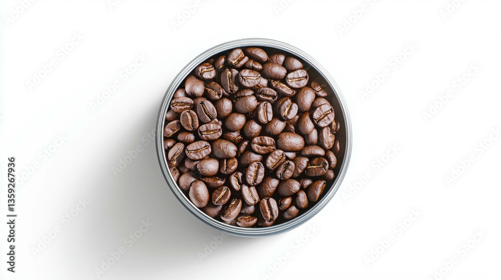 Fototapeta premium Realistic green coffee beans in metal container for culinary and beverage design