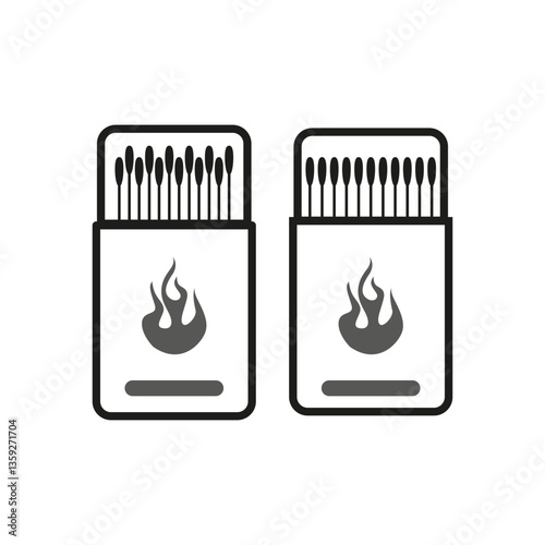 Matchbox icon design. Flame symbol on box. Simple vector illustration. Two matchboxes set.