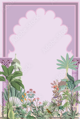Mughal Wedding Invitation card Design, Mughal garden, Mughal Mural.
