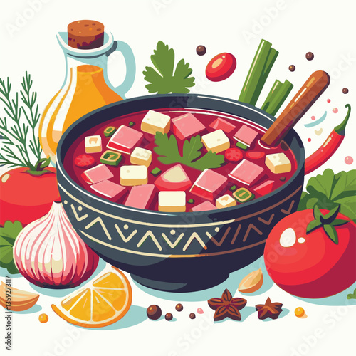 soup, food, borscht, bowl, ukrainian, dish, lunch, dinner, vegetable, beet, cream, cuisine, borsch, beetroot, red, meat, traditional, healthy, meal, homemade, hot, gourmet, plate, garlic, tasty, cooki