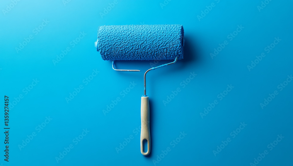Obraz premium Blue paint roller on vibrant background