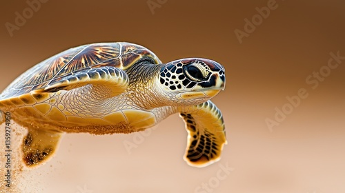 A close up view of a sea turtle in motion