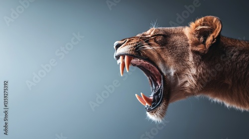 A Side View Depicting A Roaring Lioness Head And Jaw