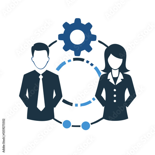 Business partnership icon with gear and team members