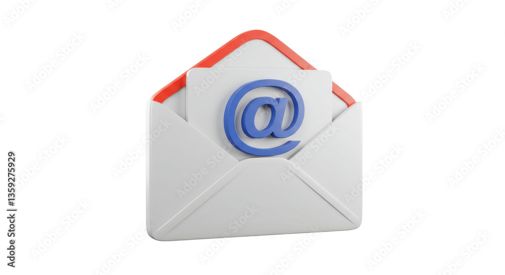 Isolated 3D Email Envelope Icon with At Symbol Isolated 3D Email Envelope Icon with At Symbol