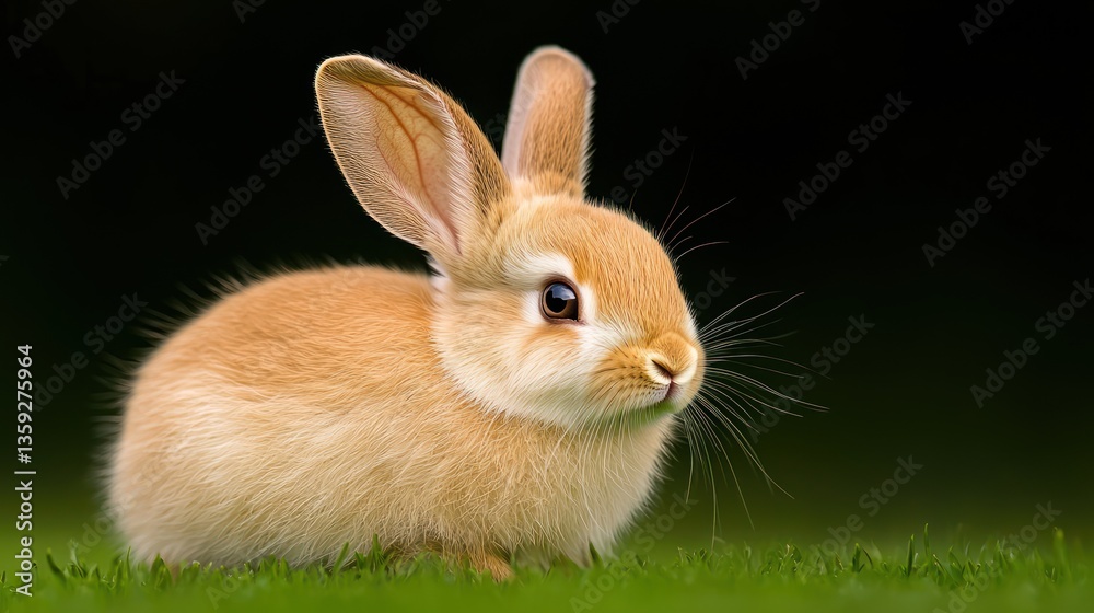 Fototapeta premium A Cute Little Rabbit Posing on Green Grass Outdoors
