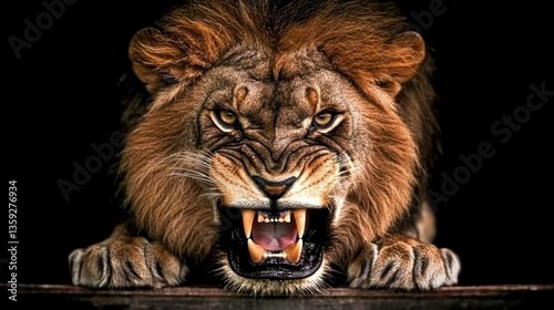 A Powerful Lion With Bared Teeth And Fierce Gaze