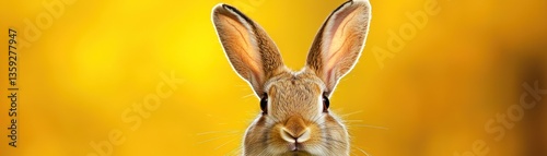 A Close Up Headshot Depicting A Rabbit Against A Yellow Backdrop