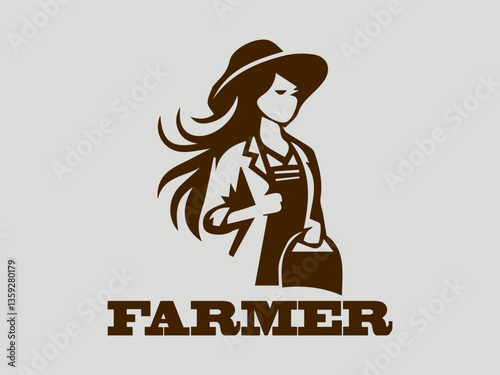 Silhouette of a farmer holding wheat against a farm landscape with sunburst, illustrated farmer portrait with cow silhouette, stylized illustration of  farmers with tools in a field and logo vector