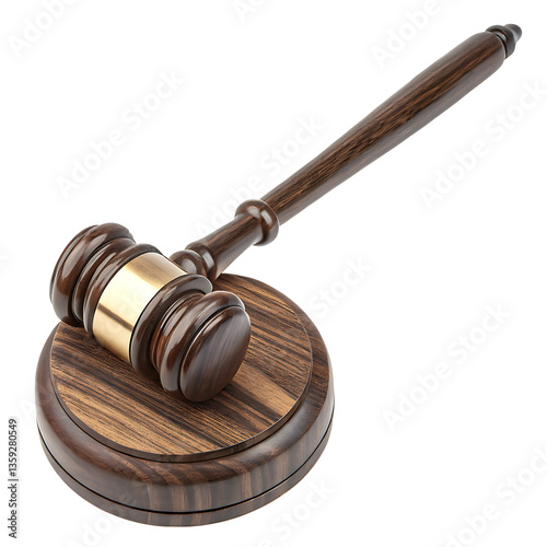 Realistic Wooden Gavel with Smooth Dark Brown Finish on Transparent Background

