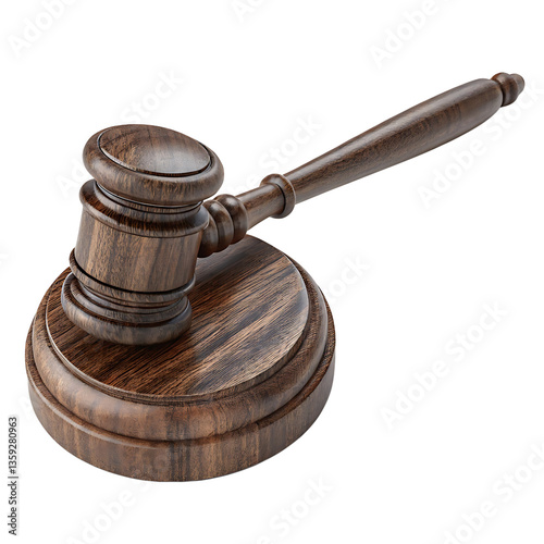 Realistic Wooden Gavel with Smooth Dark Brown Finish on Transparent Background

