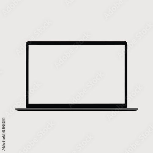 Realistic Laptop vector art mockup with blank white display on white background