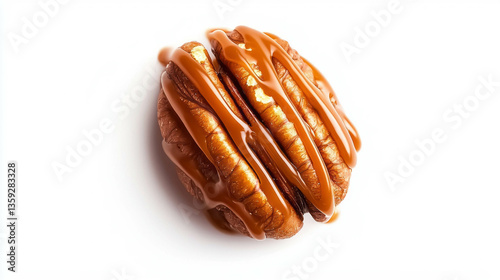 Realistic pecan praline with caramel drizzle for dessert design