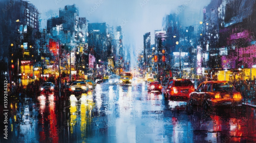 Obraz premium A beautiful artistic impression of a city street at night