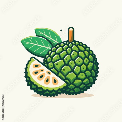 background, breadfruit, food, nature, fresh, tropical, leaf, plant, fruit, organic, healthy, green, sweet, natural, vegetarian, exotic, summer, illustration, garden, white, foliage, delicious, vitamin