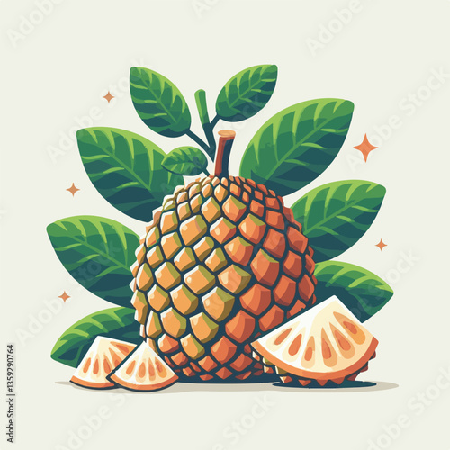 background, breadfruit, food, nature, fresh, tropical, leaf, plant, fruit, organic, healthy, green, sweet, natural, vegetarian, exotic, summer, illustration, garden, white, foliage, delicious, vitamin