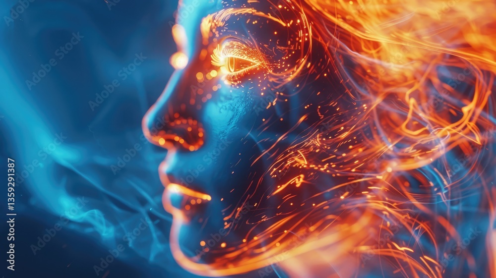 This abstract image explores the concept of artificial intelligence, featuring a glowing face intertwined with vibrant lines and colors, symbolizing innovation and human connection. This abstract image explores the concept of artificial intelligence, featuring a glowing face intertwined with vibrant lines and colors, symbolizing innovation and human connection.