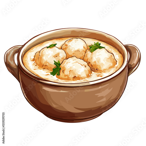 Chicken and Dumplings in Creamy Broth Illustration