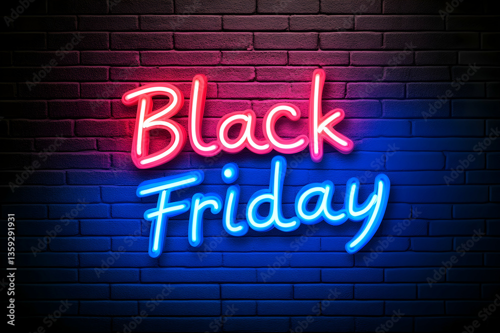 Obraz premium Neon Black Friday sign on brick wall (4)