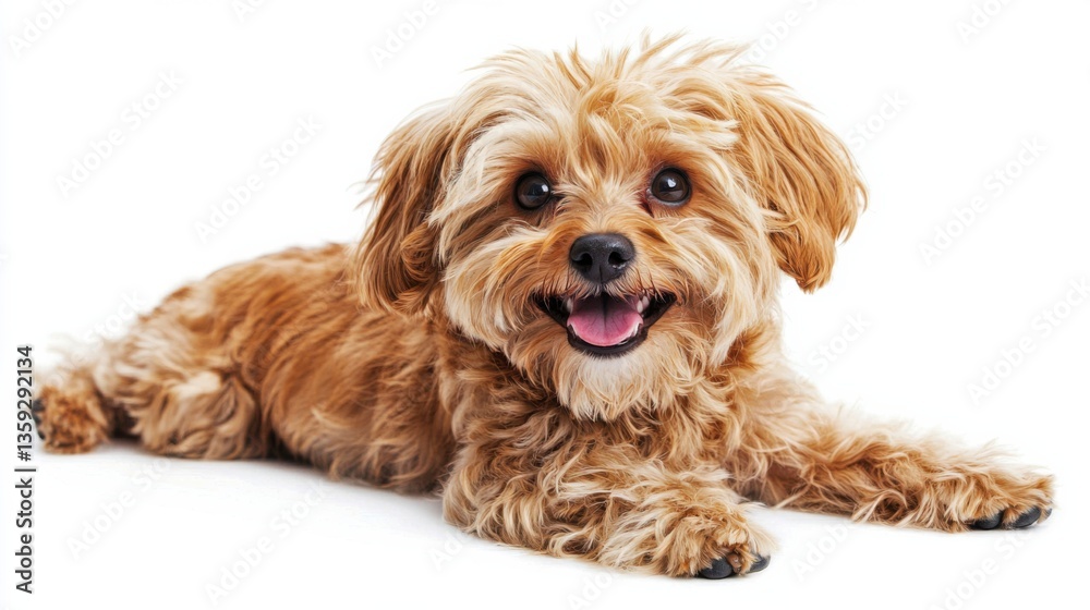 Cute happy dog sitting and posing on white background, Maltipoo dog Cute happy dog sitting and posing on white background, Maltipoo dog