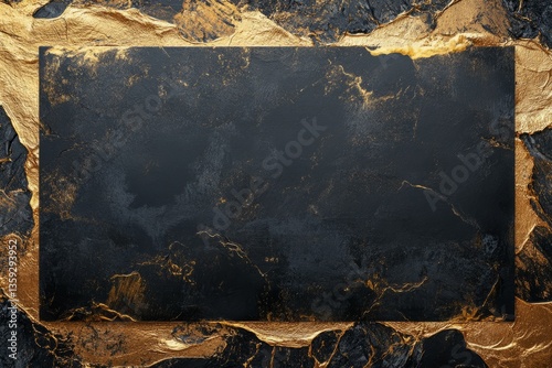 Elegant black and gold background featuring a central black square for design and artistic purposes
