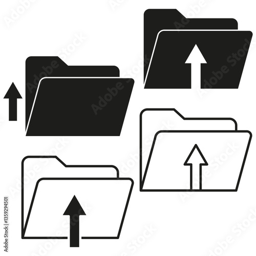 Folder upload icons. Arrow up symbol. Digital file transfer. Document vector illustration.
