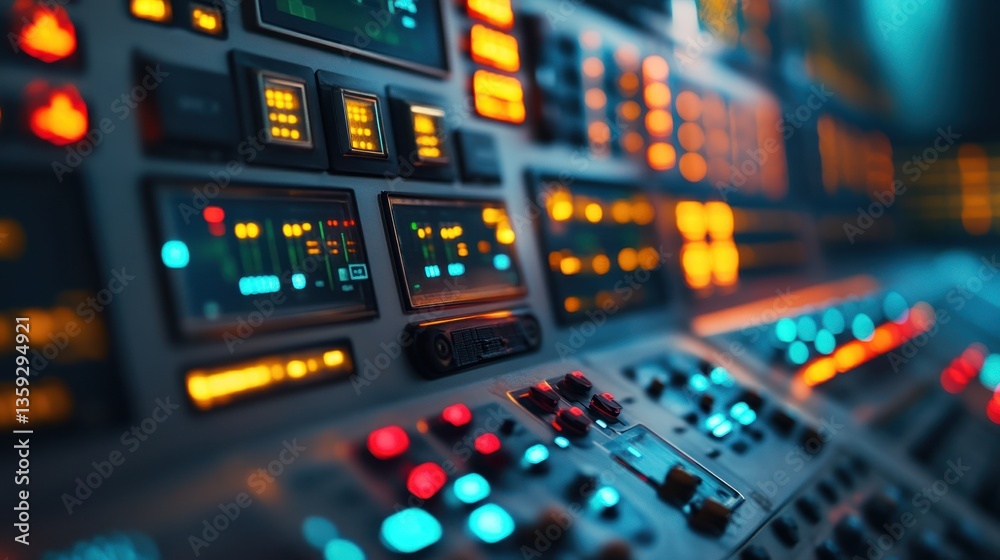 Naklejka premium Illuminated Control Panel: A Close-Up of Technological Marvel