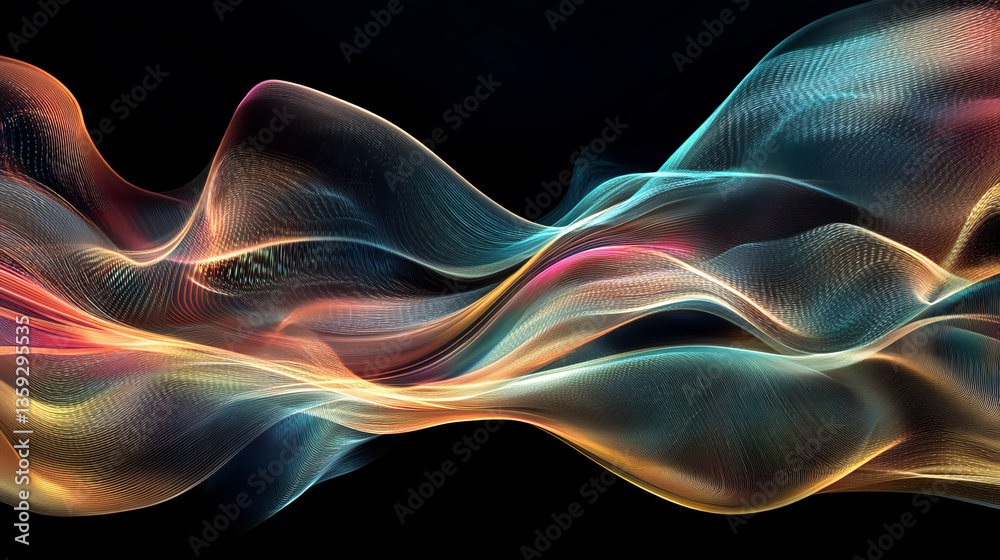 Innovative hi-tech background. Artificial intelligence neural connections. Digital funnel, waves of code data. Streams of intertwining lines 3D illustration Innovative hi-tech background. Artificial intelligence neural connections. Digital funnel, waves of code data. Streams of intertwining lines 3D illustration