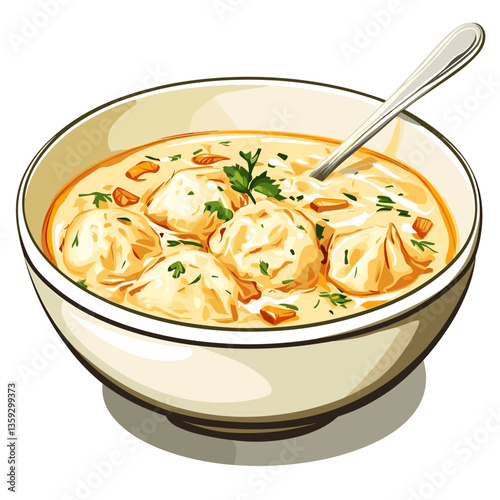 Chicken and Dumplings in Creamy Broth Illustration