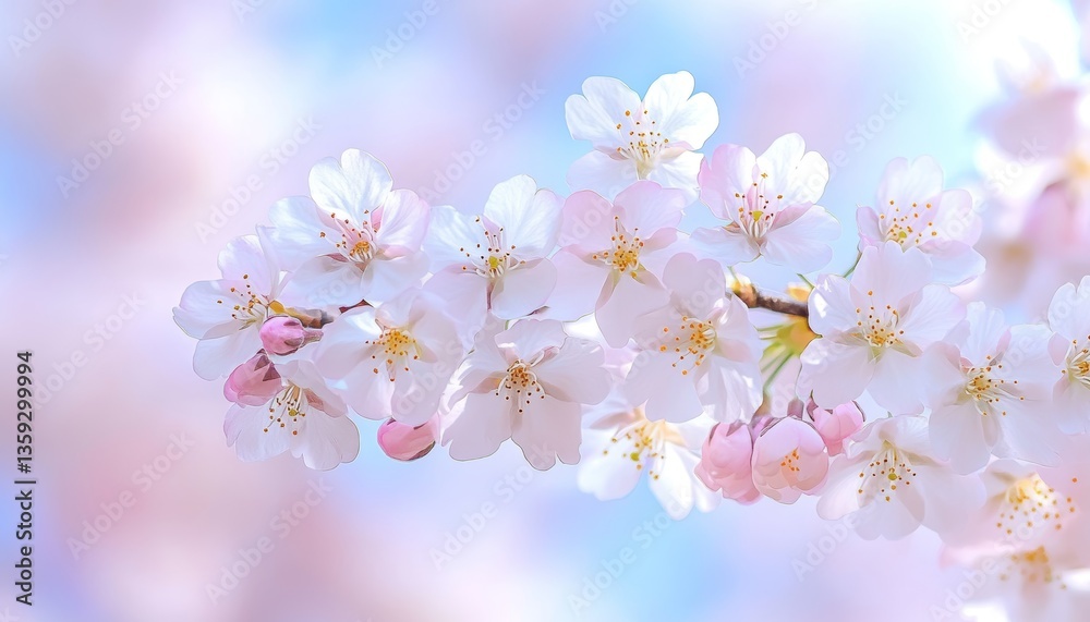 Delicate Cherry Blossoms in Full Bloom, Soft Focus, Vivid Blue Sky Backdrop, Springtime Beauty Delicate Cherry Blossoms in Full Bloom, Soft Focus, Vivid Blue Sky Backdrop, Springtime Beauty