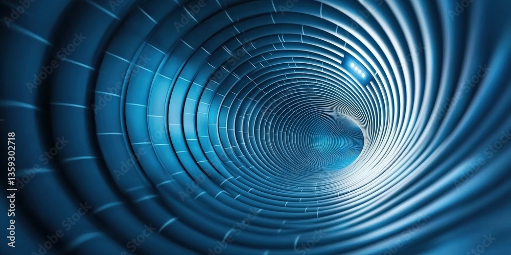 Obraz premium Cyber security Awareness firewall infographic concept. Abstract view of a spiral tunnel with blue tones and metallic textures.