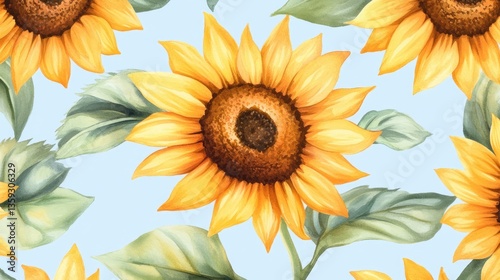 Vibrant Watercolor Sunflowers on Light Blue Background