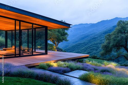 Wallpaper Mural Mountain view modern home twilight deck Torontodigital.ca