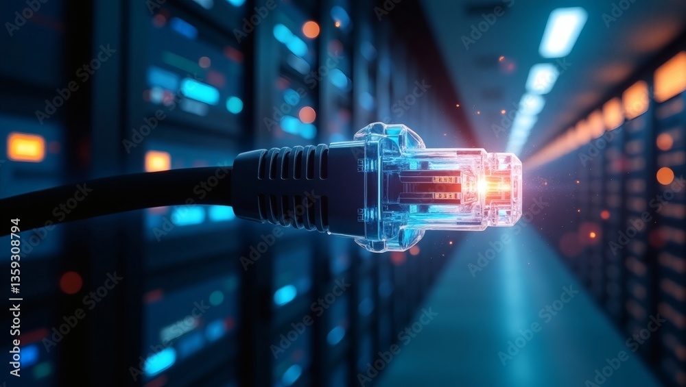 a close-up view of an Ethernet cable plugged into a server rack, symbolizing connectivity and technology a close-up view of an Ethernet cable plugged into a server rack, symbolizing connectivity and technology