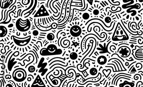 Vintage black line geometric seamless vector pattern decor