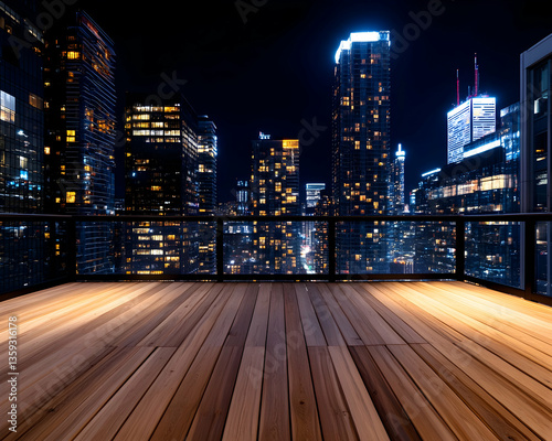 Night city view from rooftop deck