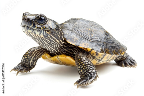 Diamondback Terrapin. Ornate Aquatic Fauna of America, Isolated on White Background
