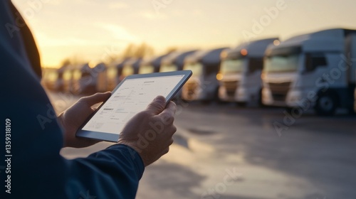 Managing fleet logistics transportation hub digital technology outdoor close-up view efficiency in operations