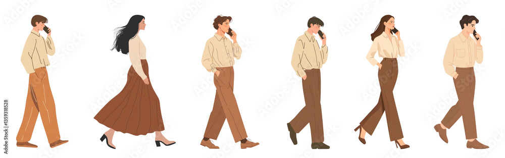 Fototapeta premium PNG Stylish people walking confidently, element set on transparent background